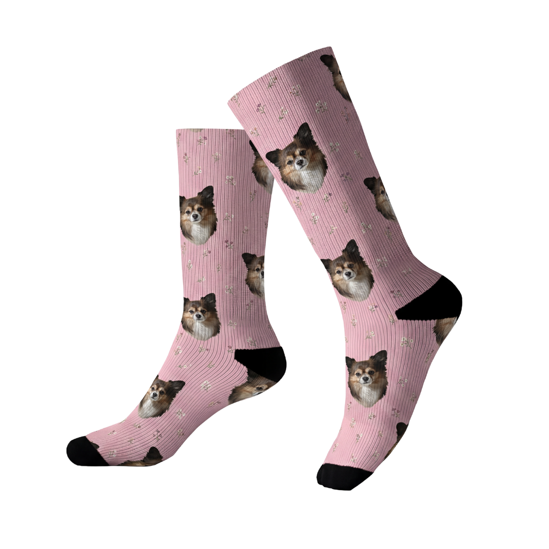 Pink socks with dog pattern on a white background[BlushBlossoms]