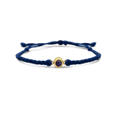 Navy blue braided bracelets with a black bead charm in gold color