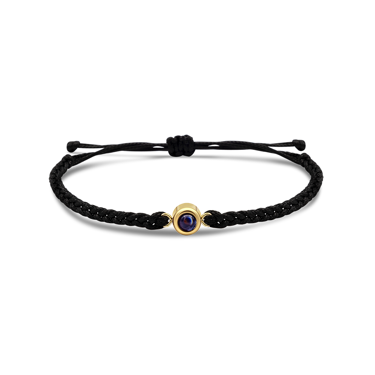 Black braided bracelets with a black bead charm in gold color