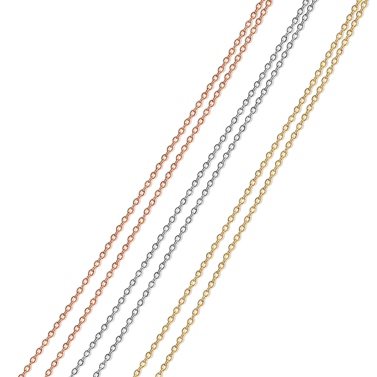 Chains in different colors, rose gold, gold and silver.