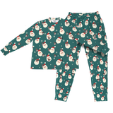 This is a Santa print jogger pajama set with a long sleeve shirt and jogger pants covered in repeating pet faces[PajamaSet(Shirt&Joggers)]
