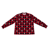 This is a long sleeve pajama shirt in a Buffalo Plaid print with repeating pet faces on it[LongSleevePajamaShirt]