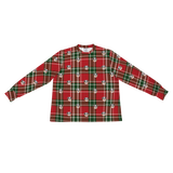This is a long sleeve pajama shirt in a Christmas Plaid print with repeating pet faces on it[LongSleevePajamaShirt]