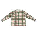 This is a long sleeve pajama shirt in a Light Christmas Flannel print with repeating pet faces on it[LongSleevePajamaShirt]