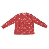 This is a long sleeve pajama shirt in a Red Paws print with repeating pet faces on it[LongSleevePajamaShirt]