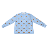 This is a long sleeve pajama shirt in a Snowflakes print with repeating pet faces on it[LongSleevePajamaShirt]