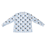 This is a long sleeve pajama shirt in a Snowy Gingham print with repeating pet faces on it[LongSleevePajamaShirt]