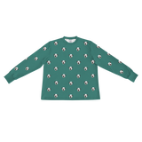 This is a long sleeve pajama shirt in a Solid Green print with repeating pet faces on it[LongSleevePajamaShirt]