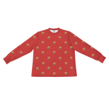 This is a long sleeve pajama shirt in a Solid Red print with repeating pet faces on it[LongSleevePajamaShirt]