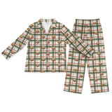 This is a Light Christmas Flannel print pajama set with a long sleeve button-down shirt and pajama pants covered in repeating pet faces[LightChristmasFlannelLongSleevePajamaShirt&PantsSet]