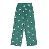 These are pajama pants in a Solid Green print with repeating pet faces on them[SolidGreenPajamaPants]