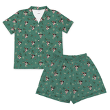 This is a Mistletoe print pajama set with a short sleeve button-down shirt and pajama shorts covered in repeating pet faces[MistletoeShortSleevePajamaShirt&ShortsSet]