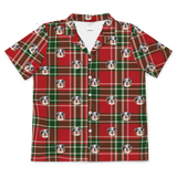 This is a short sleeve button-down pajama shirt in a Christmas Plaid print with repeating pet faces on it[ChristmasPlaidShortSleevePajamaShirt]