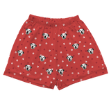 These are pajama shorts in a Red Paws print with repeating pet faces on them[RedPawsPajamaShorts]