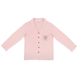 Premium women’s bamboo pajama in light pink which contains a long sleeve shirt with buttons. Custom pet portrait on the chest pocket