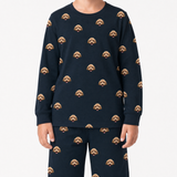 Black jogger pajama set with dog pattern on a white background