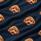 Close-up of the Black print showing custom pet faces repeated across a black fabric
