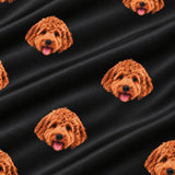 Close-up of the Black print showing custom pet faces repeated across a black fabric