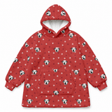 This is a fleece blanket hoodie in a Red Paws print with repeating pet faces on it[RedPawsFleeceBlanketHoodie]
