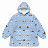 This is a fleece blanket hoodie in a Snowflakes print with repeating pet faces on it[SnowflakesFleeceBlanketHoodie]