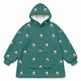 This is a fleece blanket hoodie in a Solid Green print with repeating pet faces on it[SolidGreenFleeceBlanketHoodie]