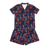 Children's pajama set with superhero-themed dog print on a blue background[IconicSupergirl]