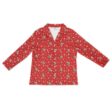 These are pajama long sleeve shirt in a red color with repeating pet faces on them[BemineLongSleevePajamaShirt($53.00)]