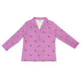 These are pajama long sleeve shirt in a orchid color with repeating pet faces on them[OrchidLongSleevePajamaShirt($53.00)]