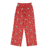 These are pajama pants in a red color with repeating pet faces on them[BeminePajamaPants($53.00)]
