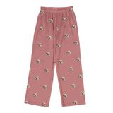 These are pajama pants in a dusty rose color with repeating pet faces on them[DustyRosePajamaPants($53.00)]