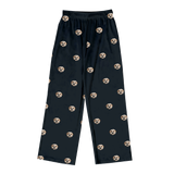 These are pajama pants in a black color with repeating pet faces on them[PajamaPants]