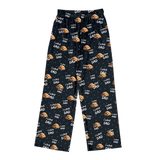 These are cartoon pajama pants in a black color with repeating pet faces on them[PajamaPants]