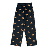 These are cartoon pajama pants in a black color with repeating pet faces on them[PajamaPants]
