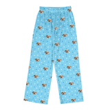 Light blue pajama pants with dog pattern on a transparent background
