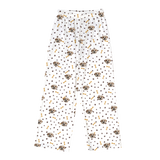 These are pajama pants in a white color with repeating pet faces on them[PajamaPants]
