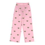 These are pajama pants in a pink color with repeating pet faces on them[PajamaPants($53.00)]