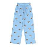 These are pajama pants in a blue color with repeating pet faces on them[PajamaPants]