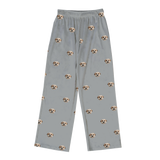 These are pajama pants in a gray color with repeating pet faces on them[PajamaPants]