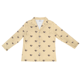 These are pajama long sleeve shirt in a butter yellow color with repeating pet faces on them[ButterYellowLongSleevePajamaShirt($53.00)]