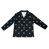 These are pajama long sleeve shirt in a black color with repeating pet faces on them[LongSleevePajamaShirt($53.00)]