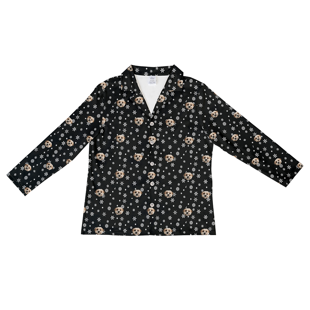 BlackandWhiteSnowflakesLongSleevePajamaShirt