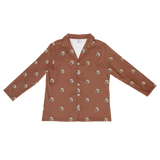 These are pajama long sleeve shirt in a cocoa color with repeating pet faces on them[CocoaLongSleevePajamaShirt($53.00)]