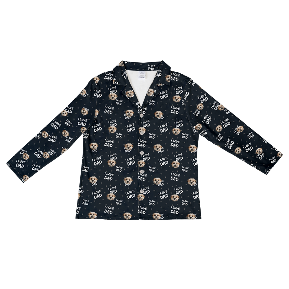 These are pajama long sleeve shirt in a black color with repeating pet faces on them[LongSleevePajamaShirt]