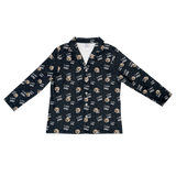 These are pajama long sleeve shirt in a black color with repeating pet faces on them[ILoveDadLongSleevePajamaShirt($53.00)]