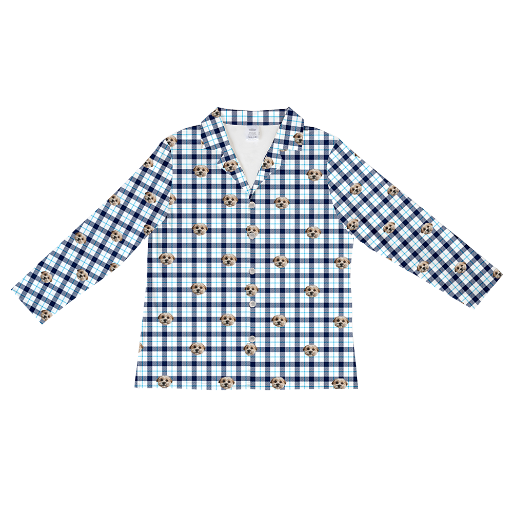 BluePlaidLongSleevePajamaShirt1Pet