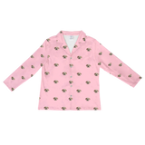 These are pajama long sleeve shirt in a pink color with repeating pet faces on them[LongSleevePajamaShirt($53.00)]