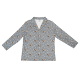 These are pajama long sleeve shirt in a gray color with repeating pet faces on them[LongSleevePajamaShirt($53.00)]