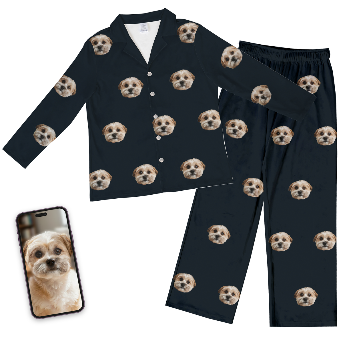Adult Custom Pet Face Pajamas - Black