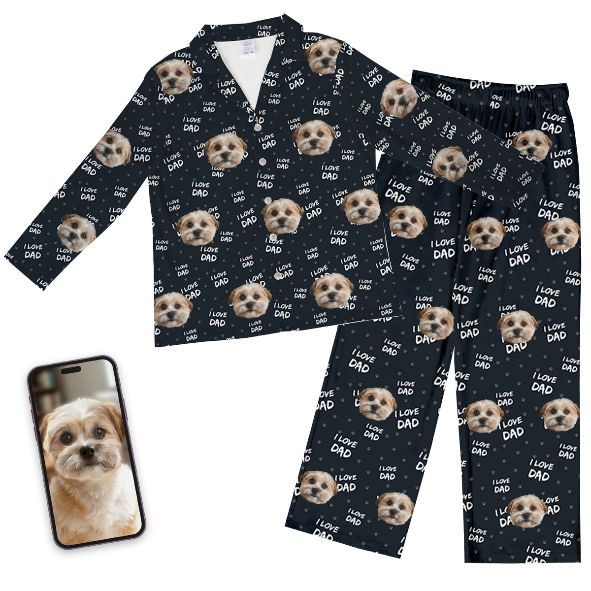 Adult Custom Pet Face Pajamas - I Love Dad