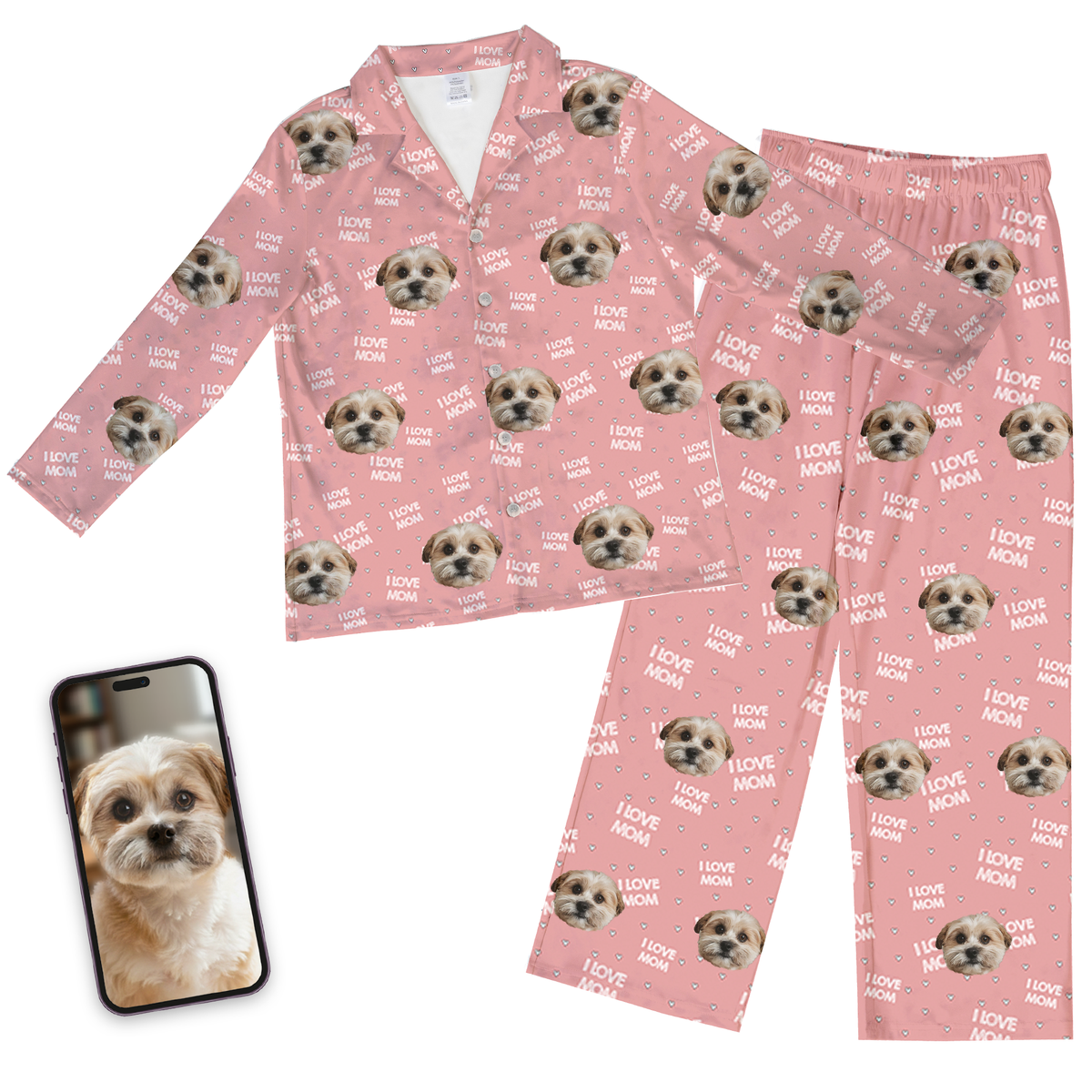 Adult Custom Pet Face Pajamas - I Love Mom